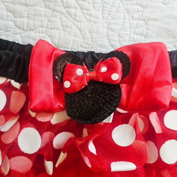 Vintage Disney Minnie Mouse Red & White Polka Dot Tulle Tutu Skirt Sequence Bow - Picture 3 of 8
